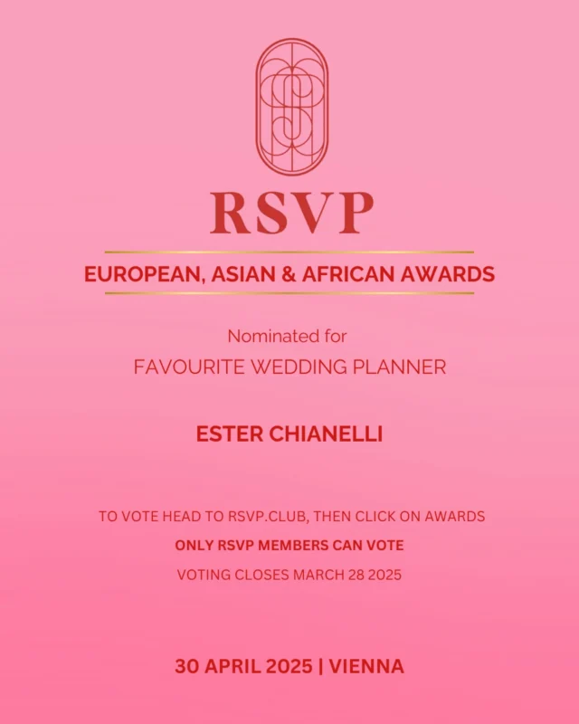 We are thrilled to announce our nomination for the RSVP European, Asian & African Awards on April 30th, 2025, at The Anantara Palais Hansen Vienna Hotel 💕
 Your support and vote are invaluable to us on this exciting journey. Together, we can raise industry standards, set new benchmarks, and create unforgettable moments for our clients.
 Please note: Only RSVP Members can vote.